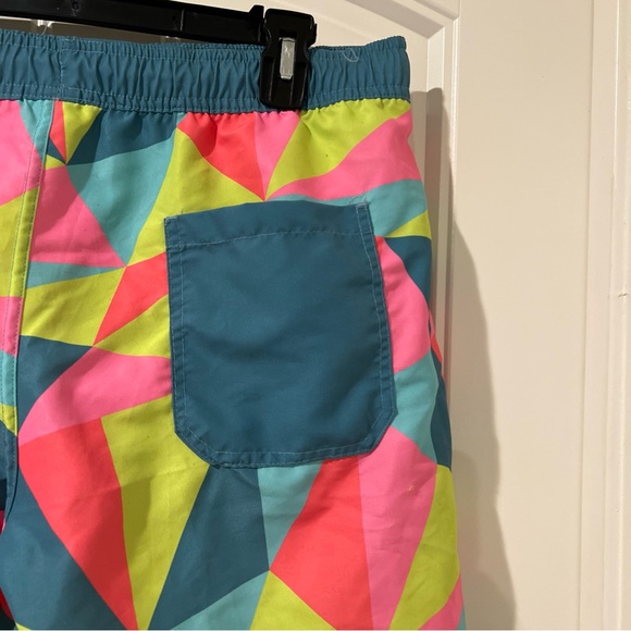 Mad Engine Swim Trunks M Patterned Mesh Lined Elastic Waist Colorful Geometric M - Picture 6 of 6